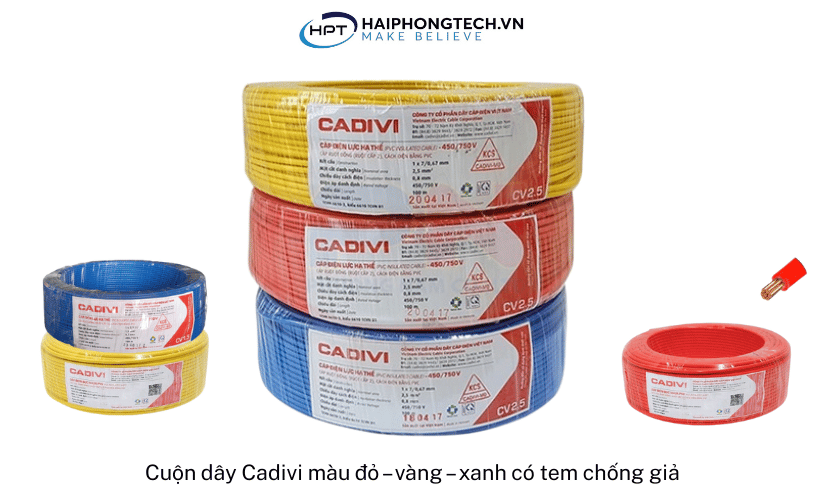 Cuộn dây Cadivi màu đỏ – vàng – xanh có tem chống giả | Hải Phòng Tech