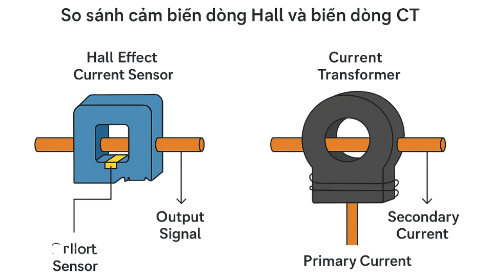 So sánh cảm biến dòng Hall và biến dòng CT